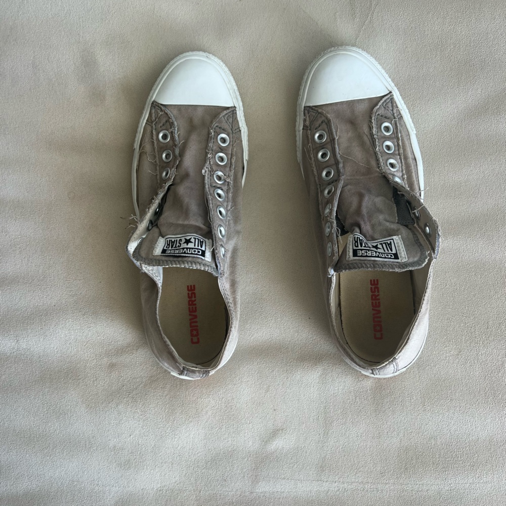 Converse Chuck Taylor All Star Slip On No Lace Gray Mens 9 Used Distressed